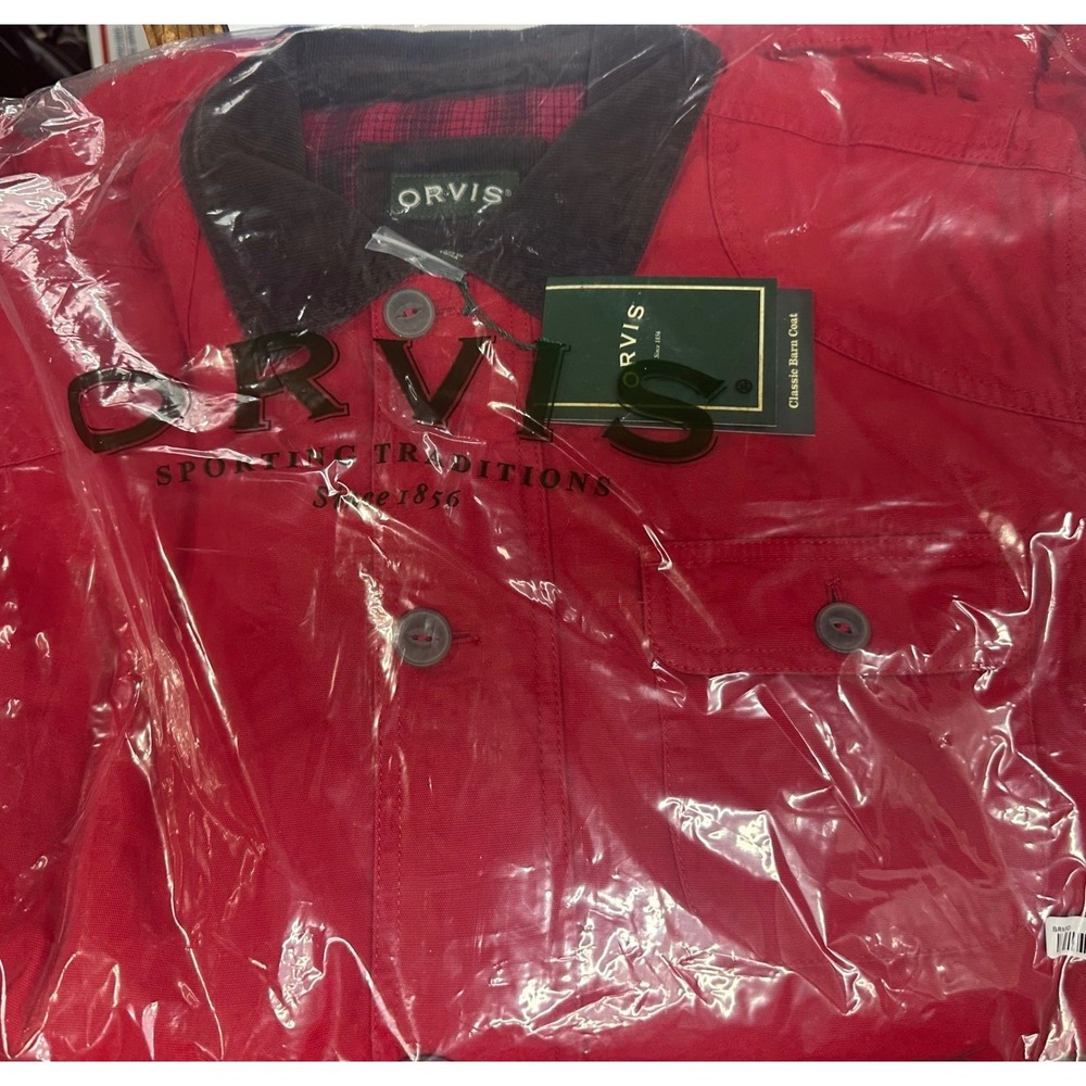 Orvis Men's Classic Barn Coat Red Canvas Field Jacket Corduroy Collar - Picture 12 of 12